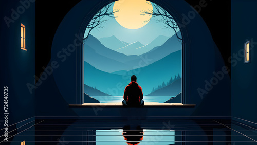 human mental health isolation and loneliness vector illustration. concept of psychological problems. Mental disorders, illnesses and Depression, bipolar and ocd psychology health concept. photo