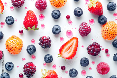 Wild berries mix, strawberry, raspberry, blueberry, blackberry isolated on white background