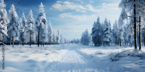 White snowy forest landscape
