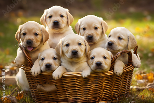 Basket with labrador puppies