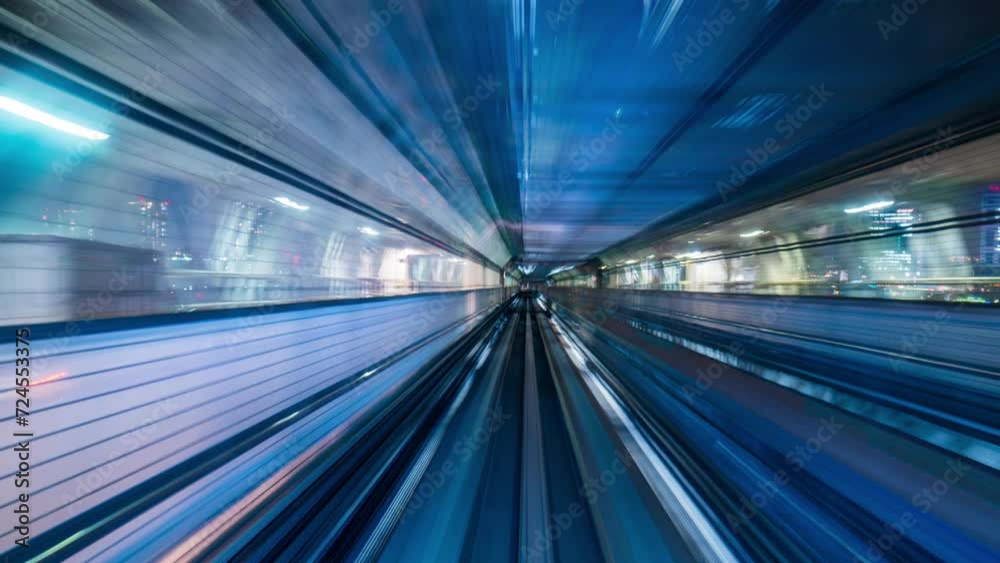 Time lapse of automatic train moving to tunnel in Tokyo, Japan.
