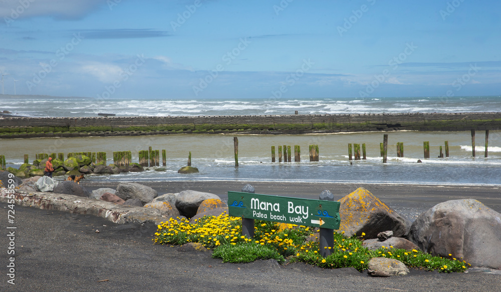 Mana Bay New Zealand. Patea. Taranaki. Tasman Sea. Stock Photo Adobe Stock