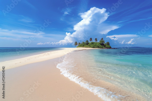Beautiful island on a tropical beach in the background blue sky. Travel concept of vacation and holiday.