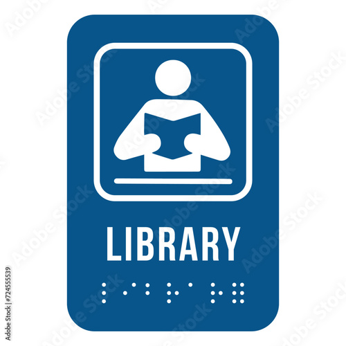 Library Sign with Braille vector sign. Isolated Braille-Enhanced Signage for the Library sticker design.