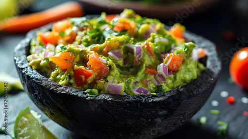 Dish of guacamole is in a bowl