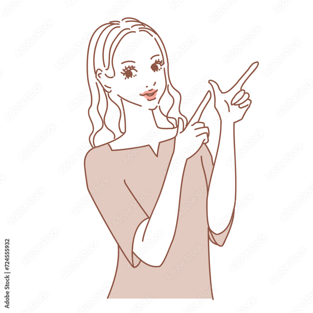 ウエーブロングヘアの可愛い女性上半身