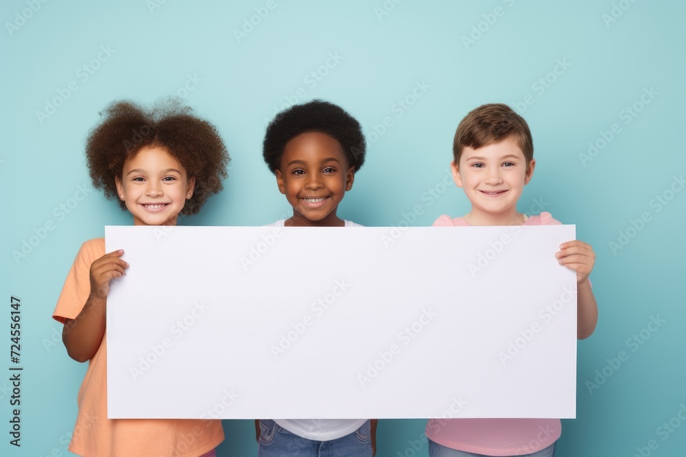 Multiracial Kids Smiling and Holding Blank Sign Multiracial Kids Smiling and Holding Blank Sign