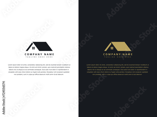Modern, abstract minimalist real estate roofing logo