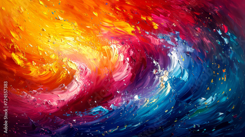 Abstract background of oil paint in red, blue and yellow colors.