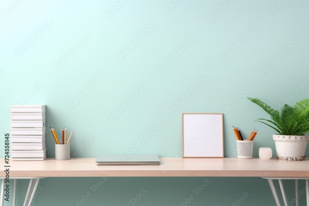 empty blank mockup wall with cute office accessories empty blank mockup wall with cute office accessories