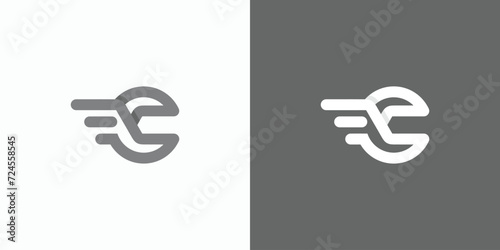 Vector logo design illustration of wrench with movement wings outline.