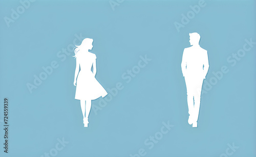 Couple silhouette. soft blue background with copy space. Generative AI