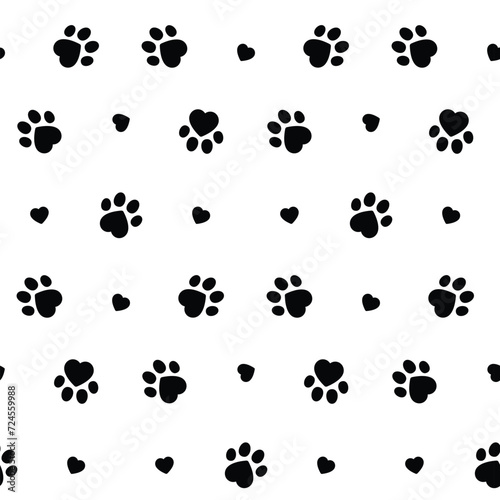 Cute cat paw pattern. Black  white cutie cat paw black and white colors. Sticker  wall art  background  kids room decoration. Cat  kitten  dog  pretty animal  little pussycat  pet 