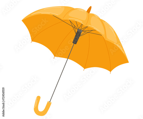 Open yellow umbrella. Rainy seasonal parasols. Protecting accessories. Autumn, spring season. Hand drawn vector illustration isolated on white