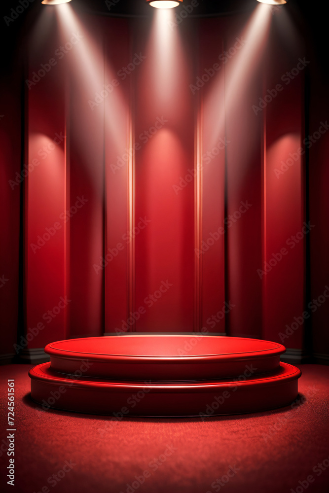 Red stadium podium blank product display.
shelf standing with a spotlight. 3d style Red stadium podium blank product display.
shelf standing with a spotlight. 3d style