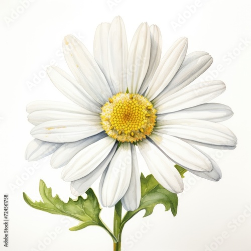 One watercolor daisy flower. Chamomile on white © dashtik