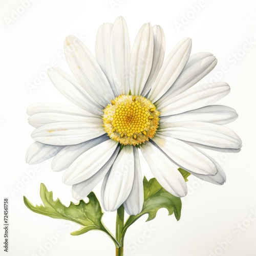 One watercolor daisy flower. Chamomile on white