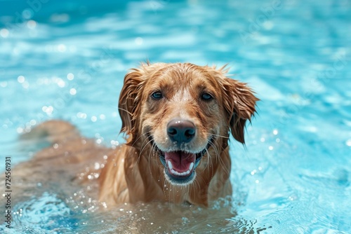 Happy dog at swimming pool