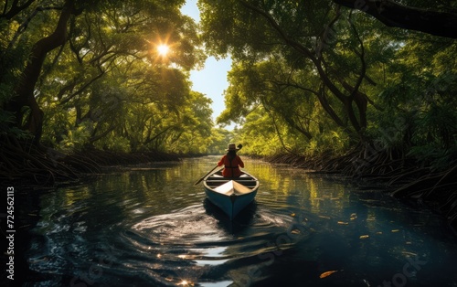 Mangrove Tranquility with Canoeist © zainab