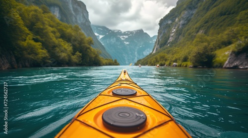 Kayaking in Norway, Scandinavia, Europe. Beautiful summer landscape. Generative Ai.  © zorandim75
