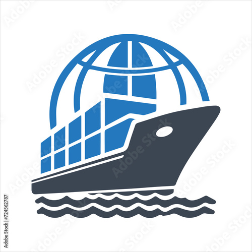 Cargo ship icon. Shipping costs. Global trade logo