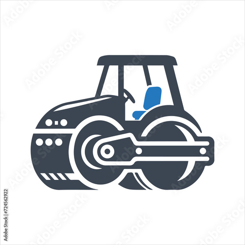 Roller logo. Road roller icon. Road works in progress