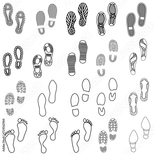 Shoe prints icon vector set. Footprints illustration sign collection. Shoes symbol or logo.