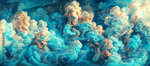 Abstract twilight fantasy of sky blue clouds panoramic background.