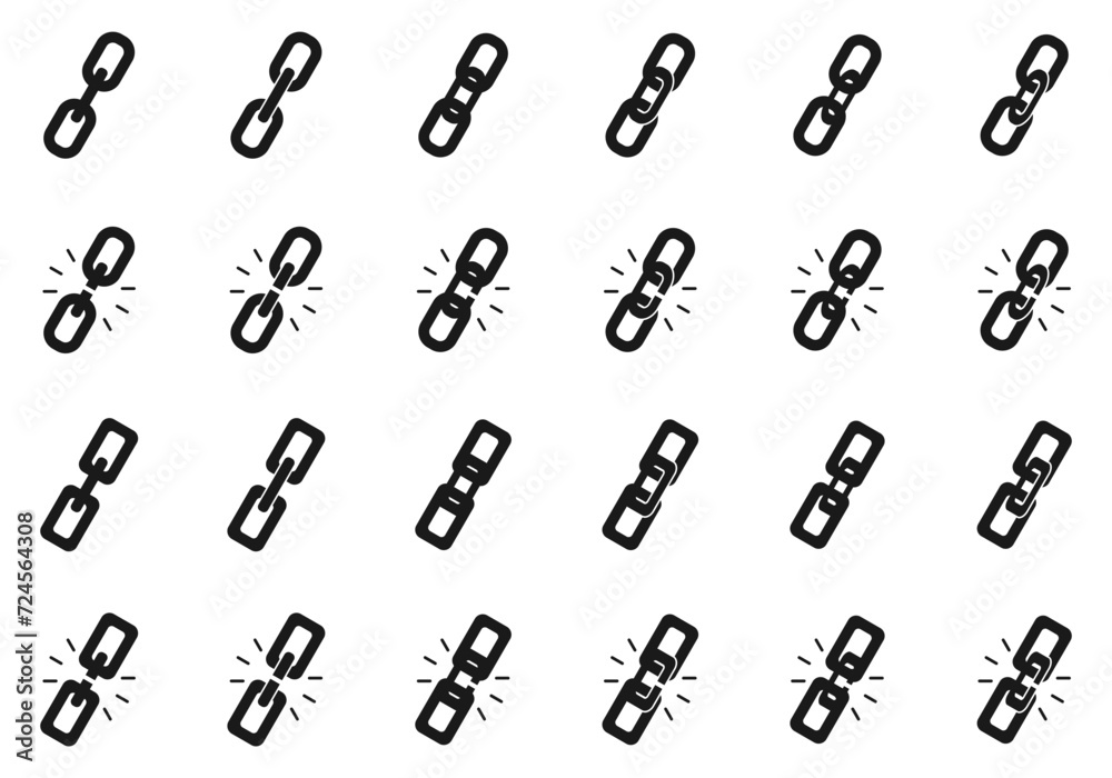chain icon set. flat design vector icon isolated on white background.