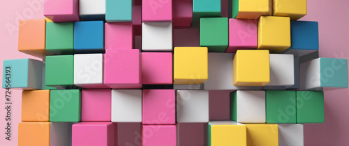 Vibrant cubes, 3d render, colourful bright toys background
