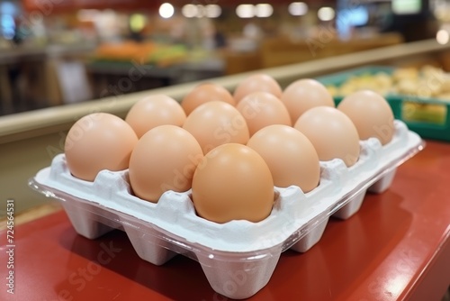 eggs in carton box in the supermarket. ai generated