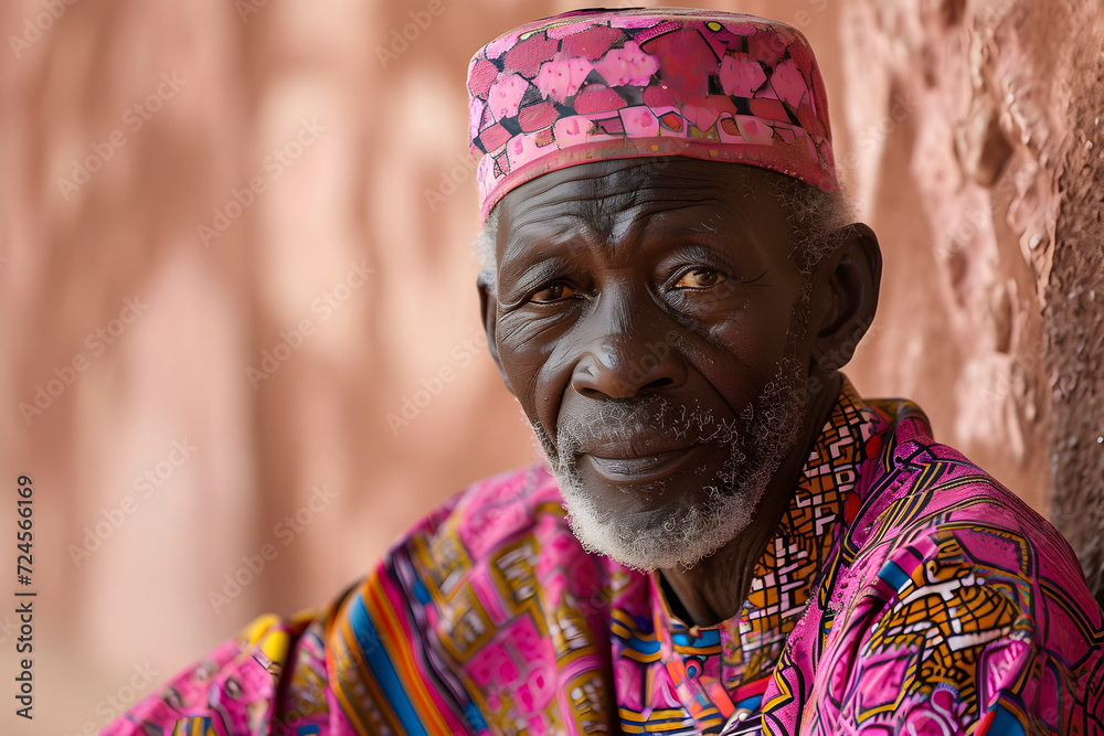 Old man tribe member wearing traditional clothes. Black history month, day. Civil rights, culture, liberty concept. Racial equality Old man tribe member wearing traditional clothes. Black history month, day. Civil rights, culture, liberty concept. Racial equality