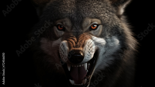 Ferocious Wolf Snarling in the Darkness photo
