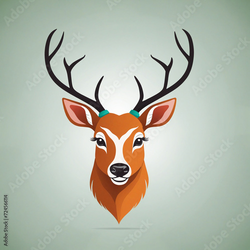 flat logo of animal, deer colorful illustration, graphic art, hand drawn deer 