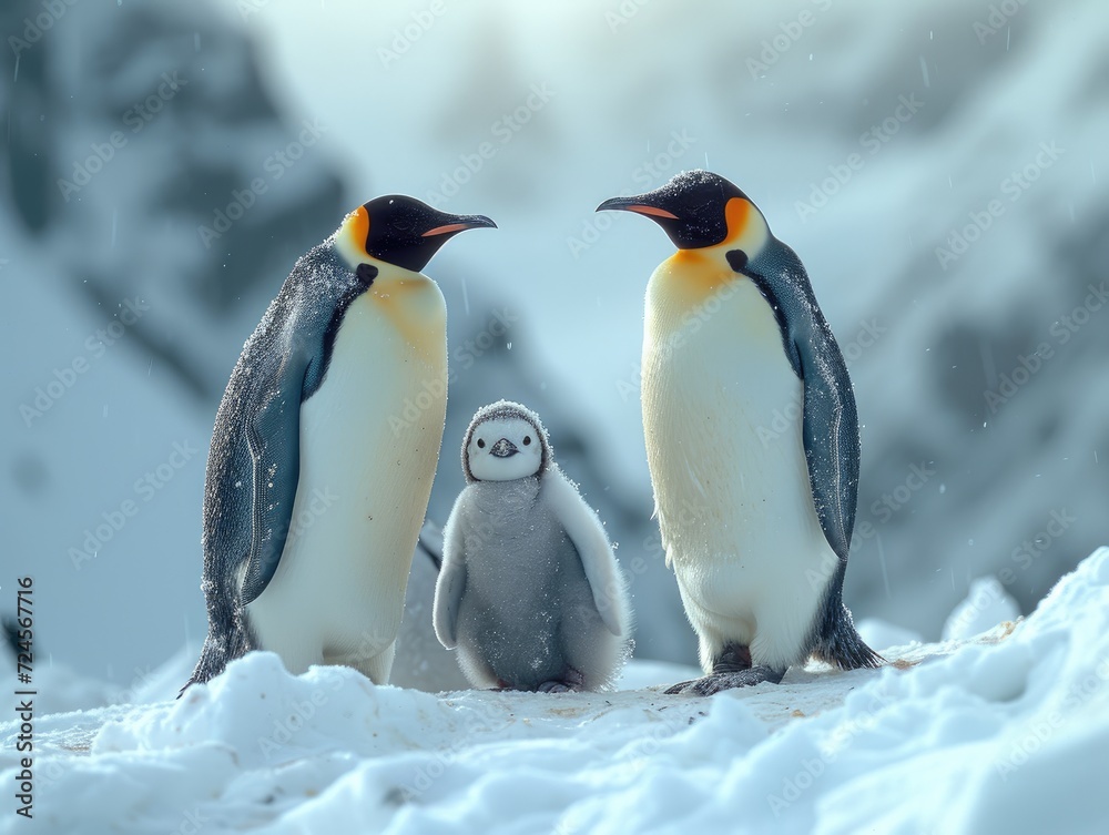 Fototapeta premium some_penguins_and_their_baby_chick