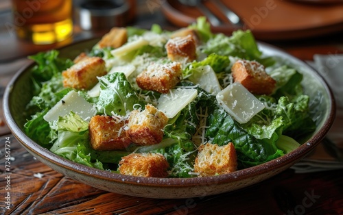 Romaine and Croutons in the Classic Caesar Salad