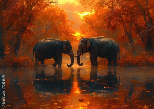 two_elephants_standing_in_a_pond