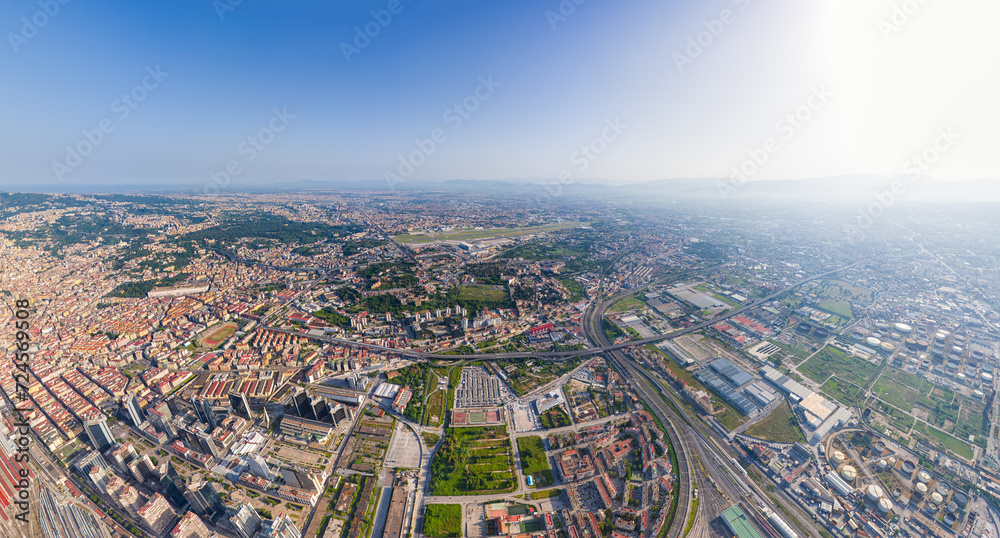 Naples, Italy. Industrial area of the city. Airport. Panorama of the city on a summer day. Sunny weather. Aerial view