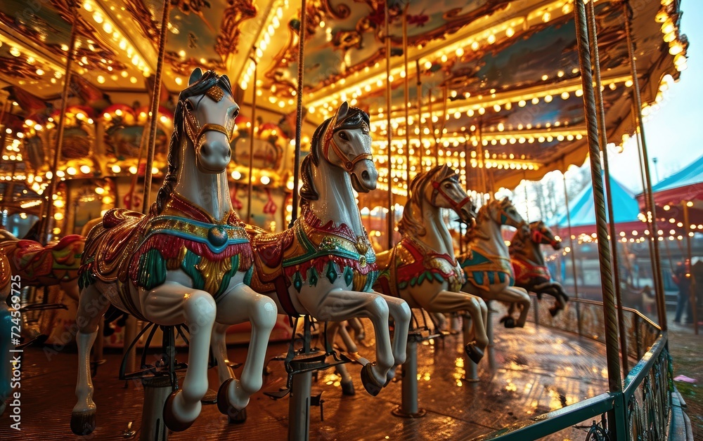 Whirlwind of Vibrant Carousel Horses