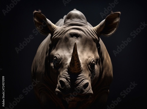 Black Background Rhino Portrait
