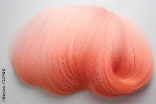Colorful hair wig on white background. Peach fuzz color of 2024 photo