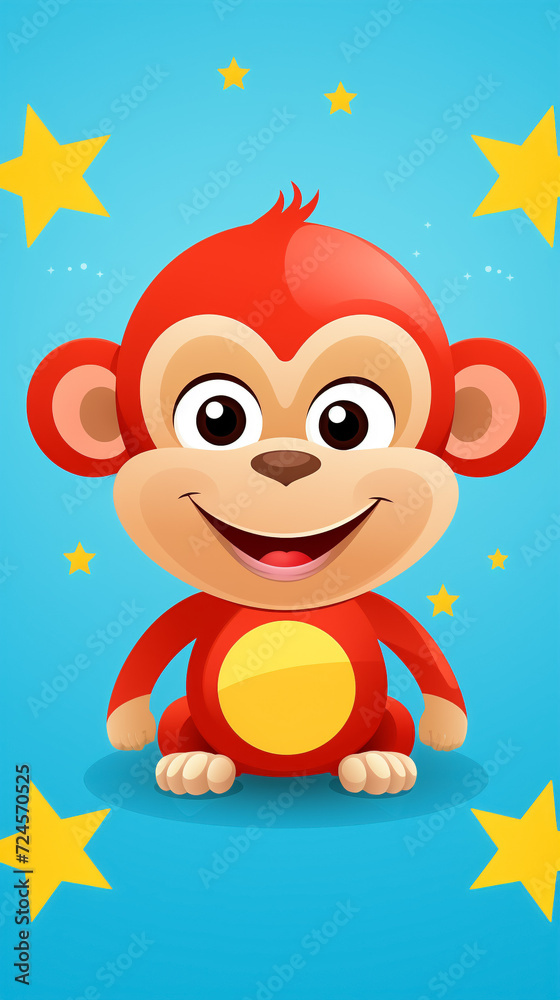 Fototapeta premium Cheerful Cute Colorful Monkey Cartoon Smiling with Joy