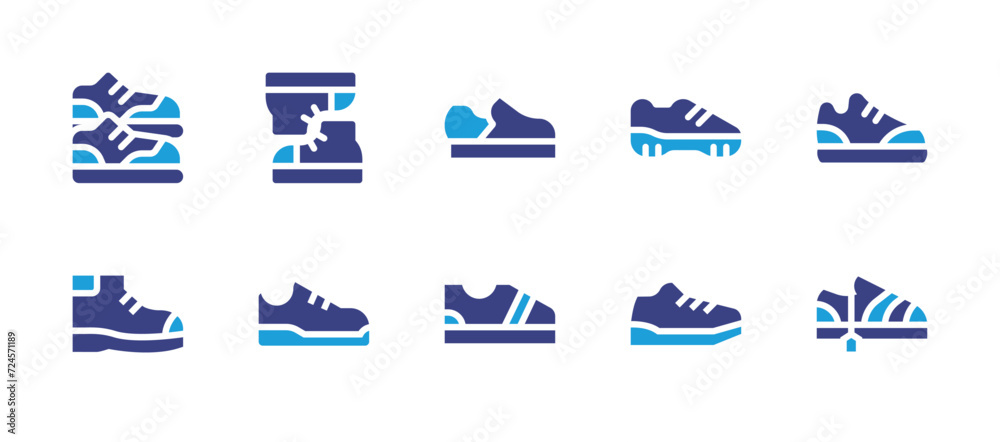 Trainers icon set. Duotone color. Vector illustration. Containing sneakers, shoes, shoe, running shoes, sport shoes, footwear, sneaker.