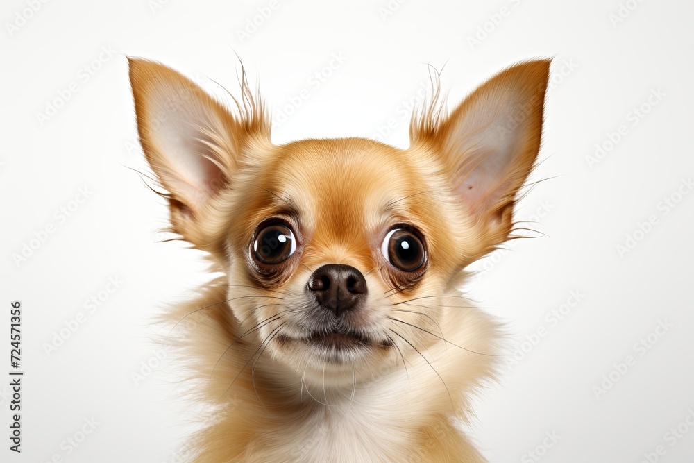 Adorable chihuahua. smart and surprised pet gazing into camera, blank area for text placement