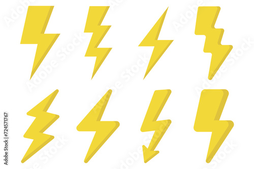 Set of eight different style lightning bolts