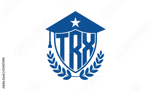 TRX three letter iconic academic logo design vector template. monogram, abstract, school, college, university, graduation cap symbol logo, shield, model, institute, educational, coaching canter, tech