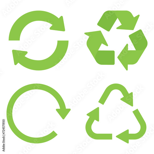 Set of four green recycling signs
