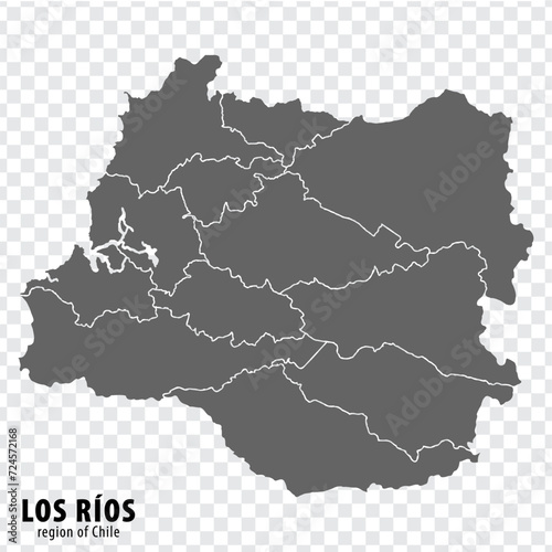 Blank map Los Rios  Region of Chile. High quality map Los Rios with municipalities on transparent background for your web site design, logo, app, UI. Republic of Chile.  EPS10.