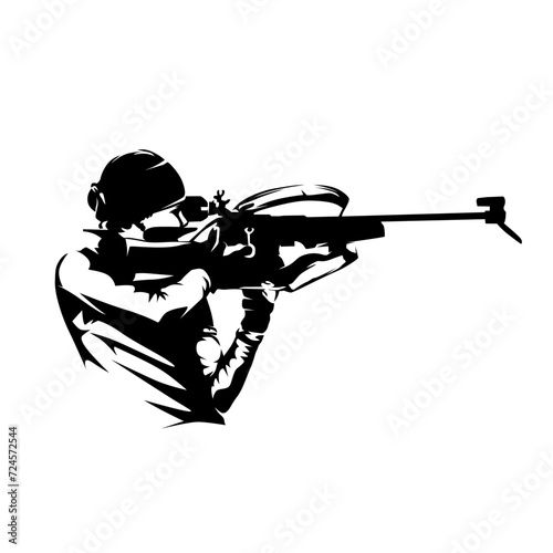 Biathlon, woman shooting, isolated vector silhouette