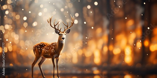 Reindeer in snowy forest with lights © arte ador